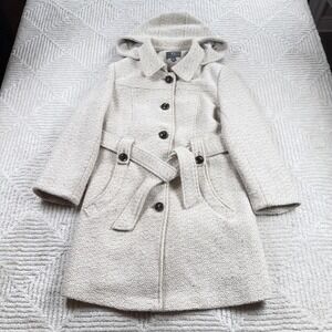 Gallery New York Wool Blend Trench Coat Women's Large Cream Hooded Vintage Y2K